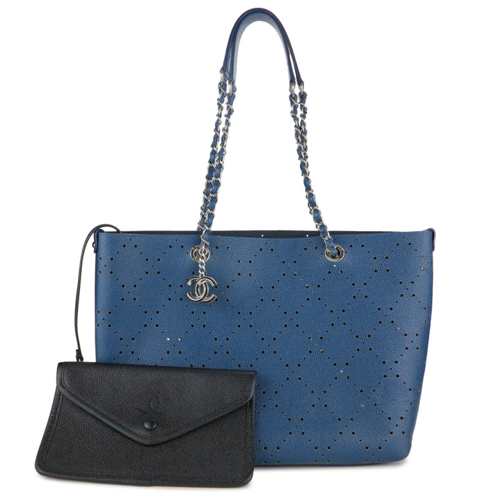 CHANEL Perforated Large Shopping Tote in Blue Caviar - Dearluxe.com