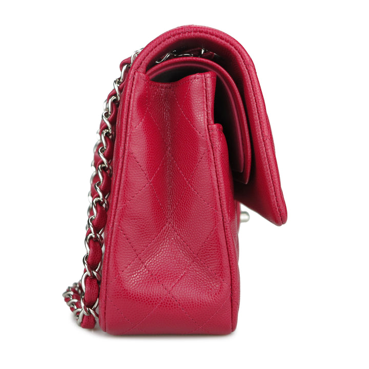 Medium Classic Double Flap Bag in 18B Dark Pink Red Caviar