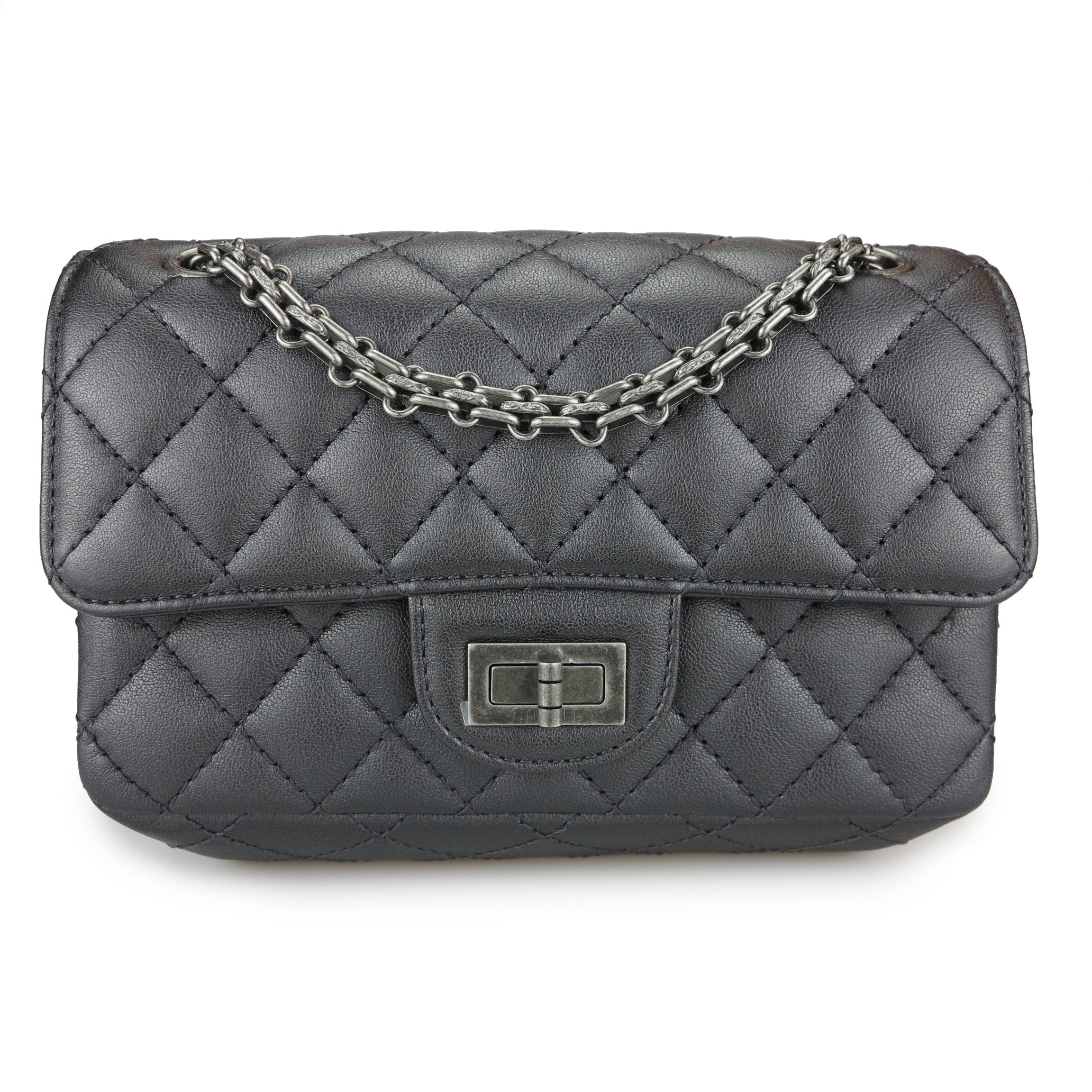 CHANEL 2.55 Mini Reissue Flap Bag Size 224 in Charcoal Grey