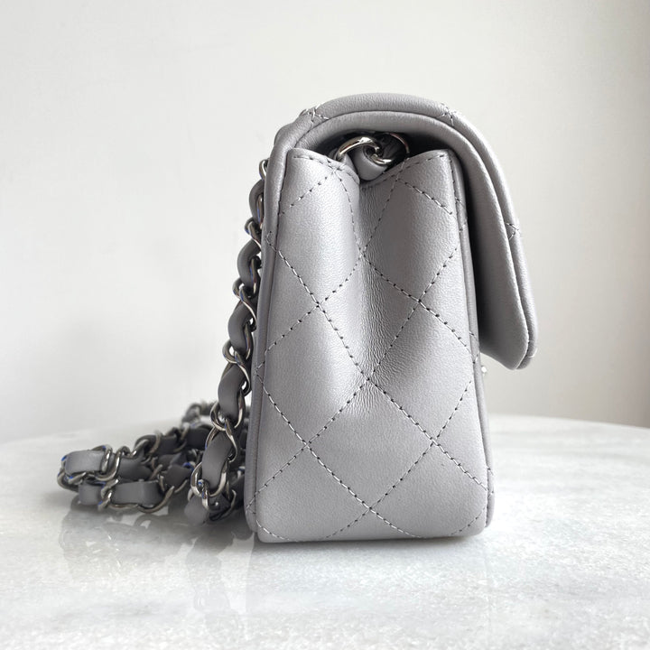 Mini Rectangular Flap Bag in 21B Grey Lambskin