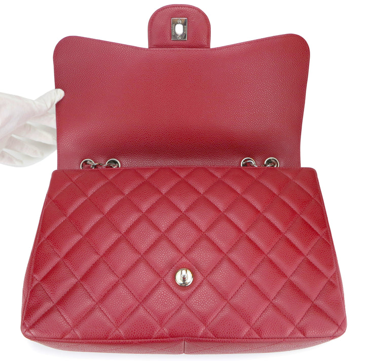 CHANEL Jumbo Classic Single Flap Bag in Red Caviar - Dearluxe.com