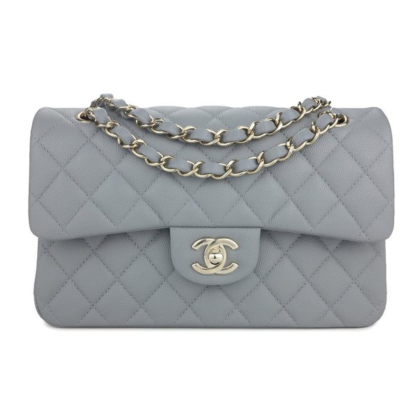 CHANEL Small Classic Double Flap Bag in 20C Grey Caviar - Dearluxe.com
