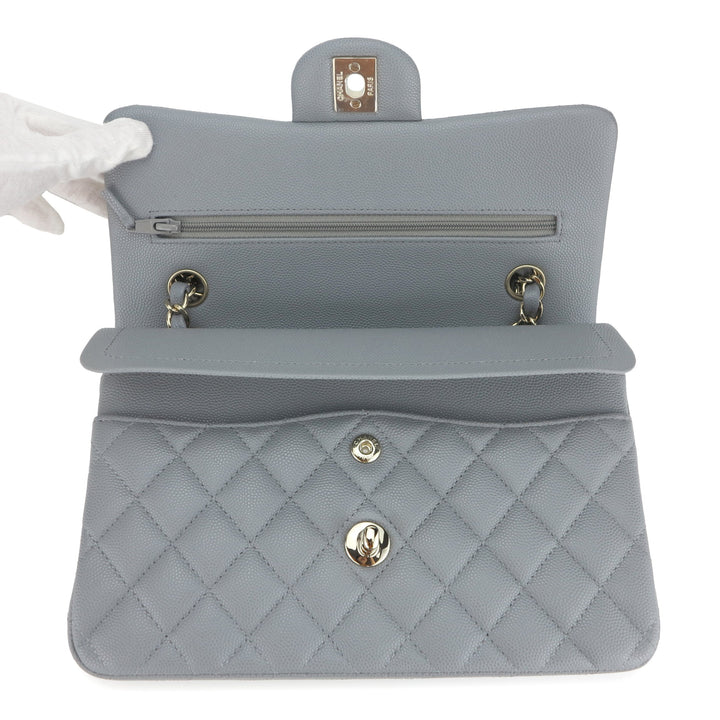CHANEL Small Classic Double Flap Bag in 20C Grey Caviar