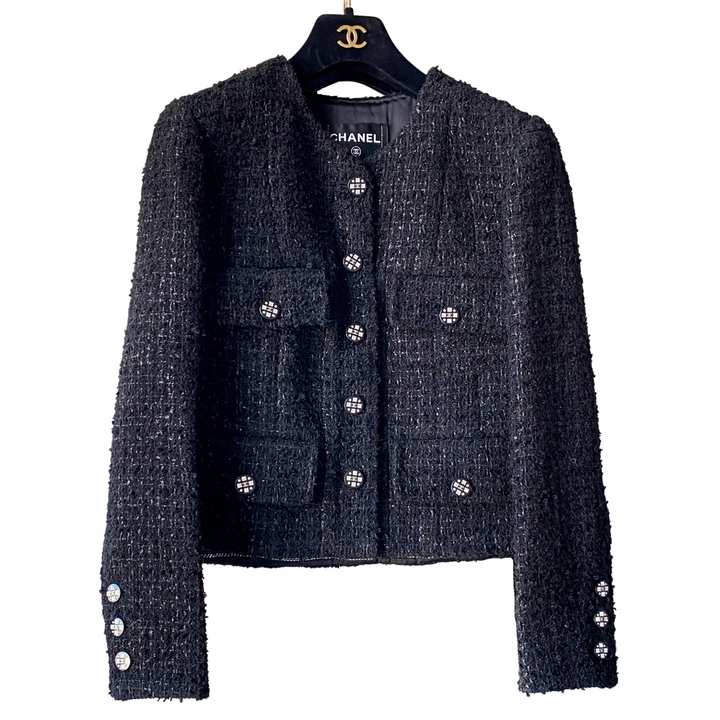 21K Black Iridescent Tweed Jacket Size 34