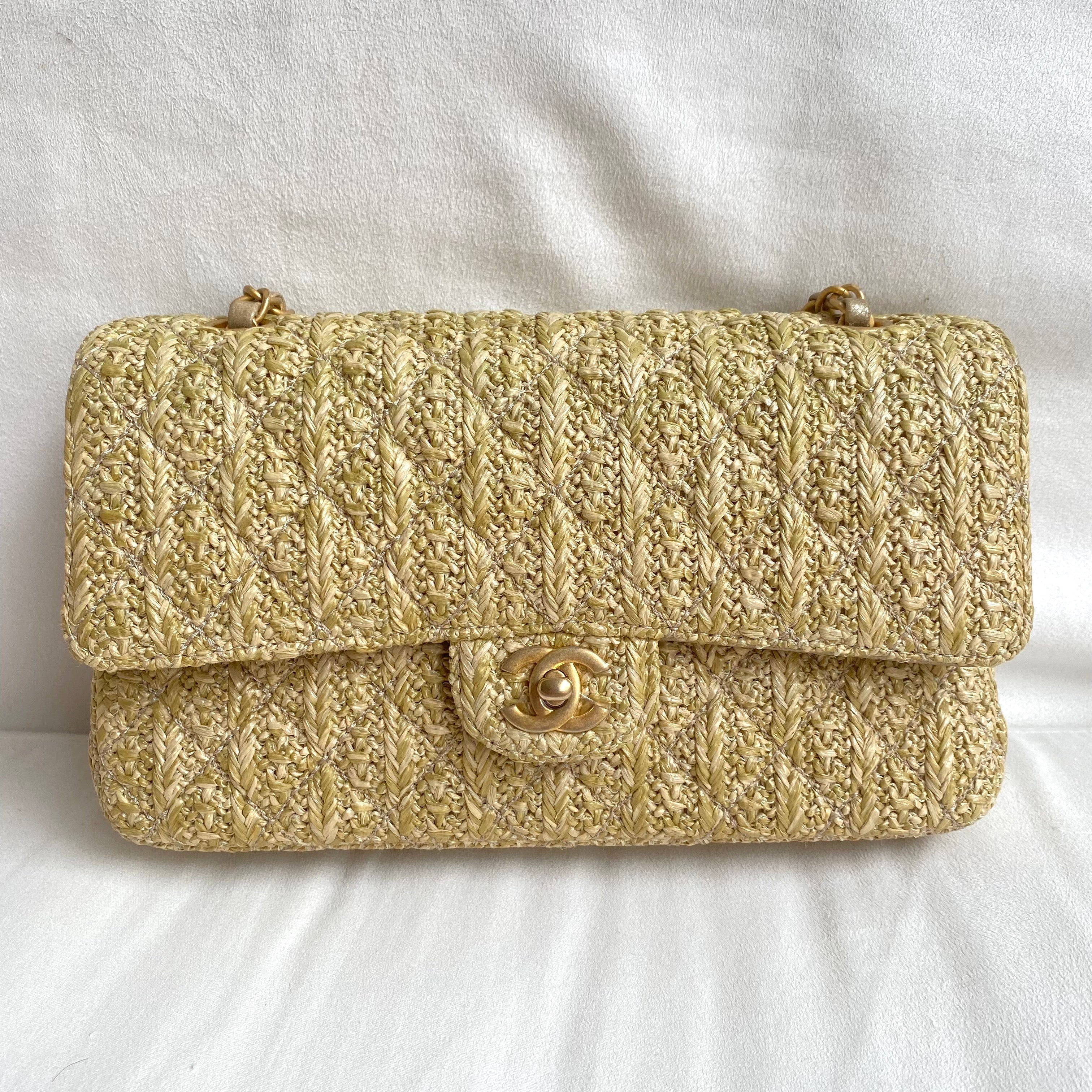 Chanel 2010 Taupe Beige Camellia Straw Raffia Classic Flap Bag GHW –  Boutique Patina