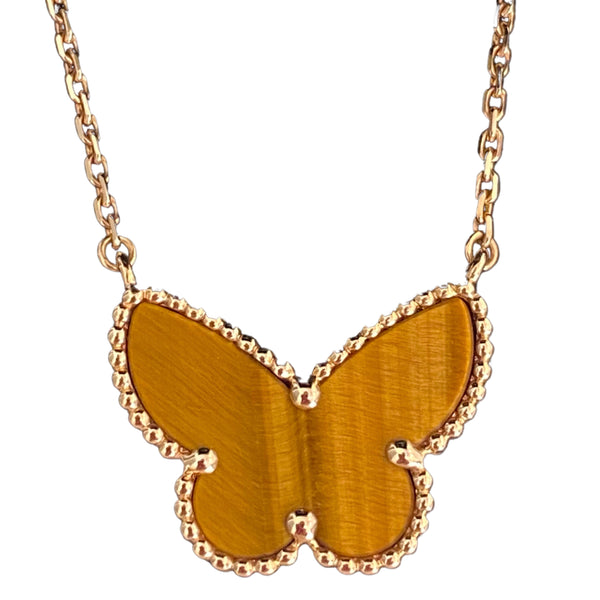 VAN CLEEF & ARPELS Lucky Alhambra Tiger's Eye Butterfly Pendant Nacklace - Dearluxe.com