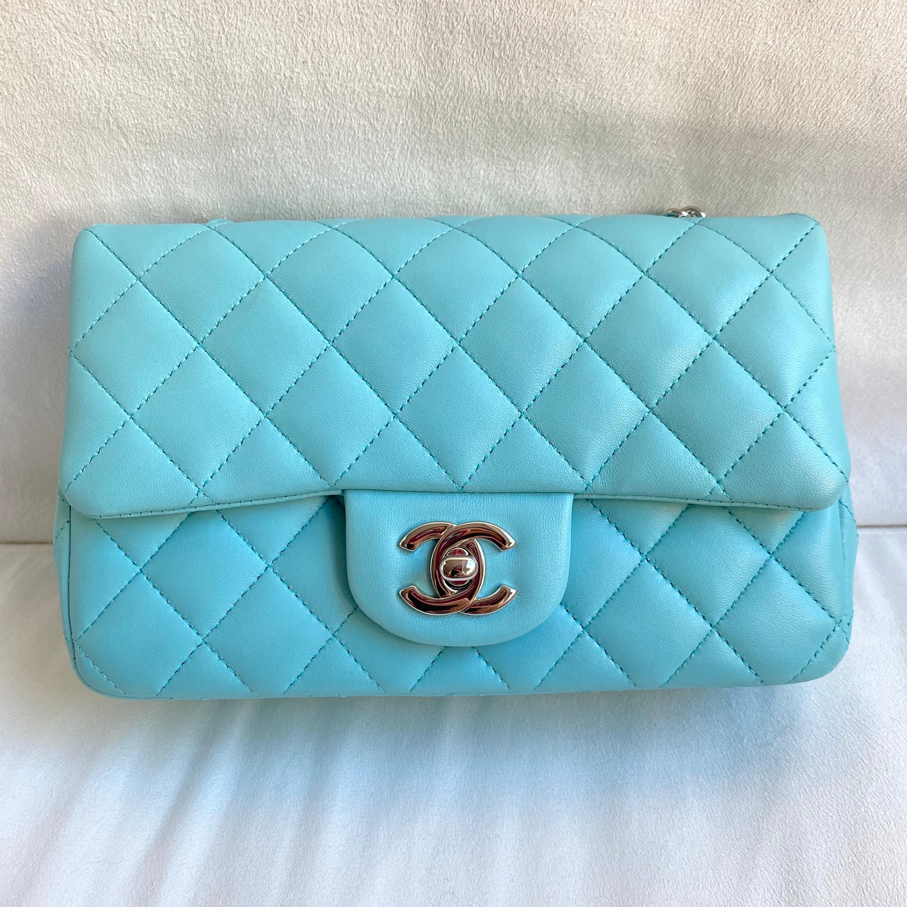 19C Tiffany Blue Lambskin Mini Rectangular Flap Bag