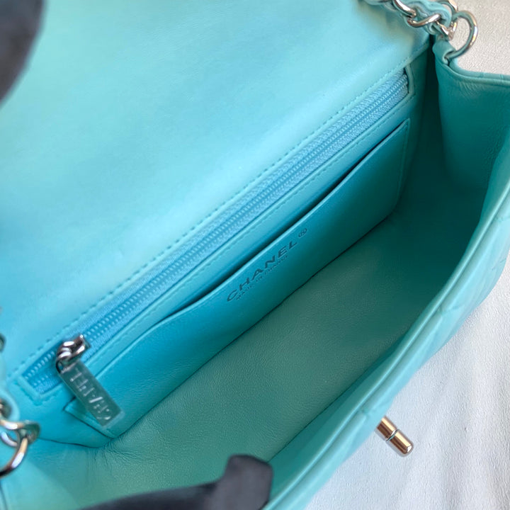 19C Tiffany Blue Lambskin Mini Rectangular Flap Bag