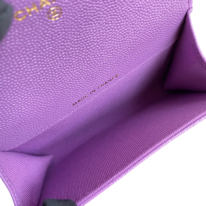 CHANEL Caviar Quilted CC Zip Card Holder Purple 574911