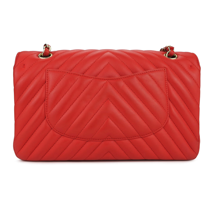 CHANEL Medium Classic Double Flap Bag in Chevron Red Lambskin