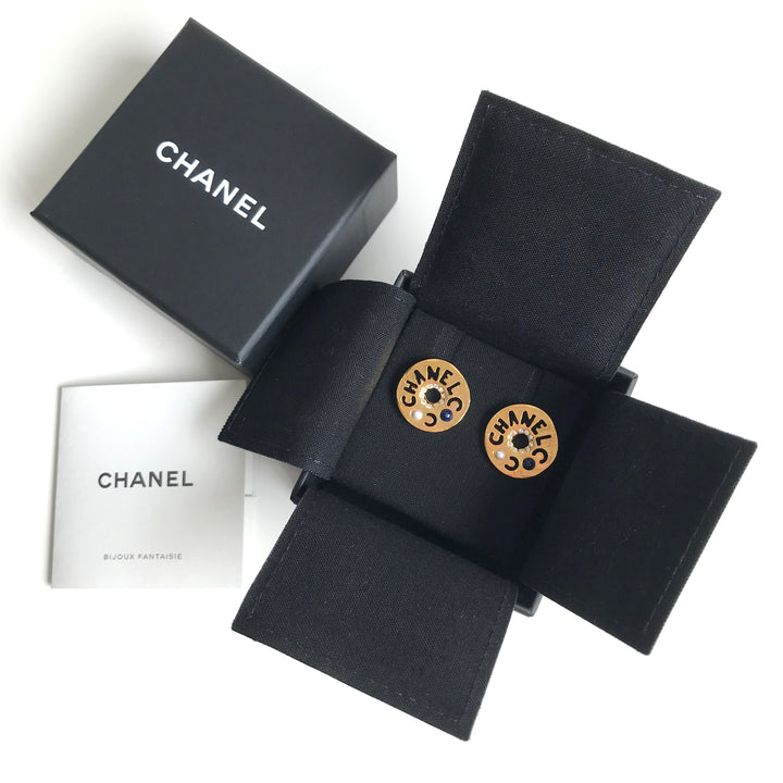 19A Egypt Coco Chanel Cutout Crystal Stud Earrings