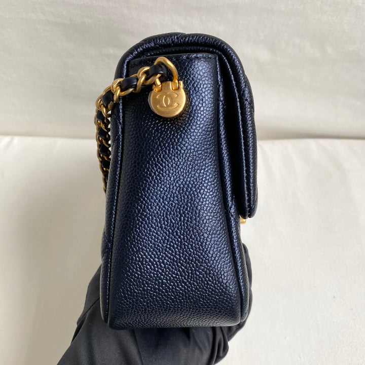 Chanel My Perfect Mini Flap Bag Blue Iridescent Caviar Antique Gold Ha –  Madison Avenue Couture