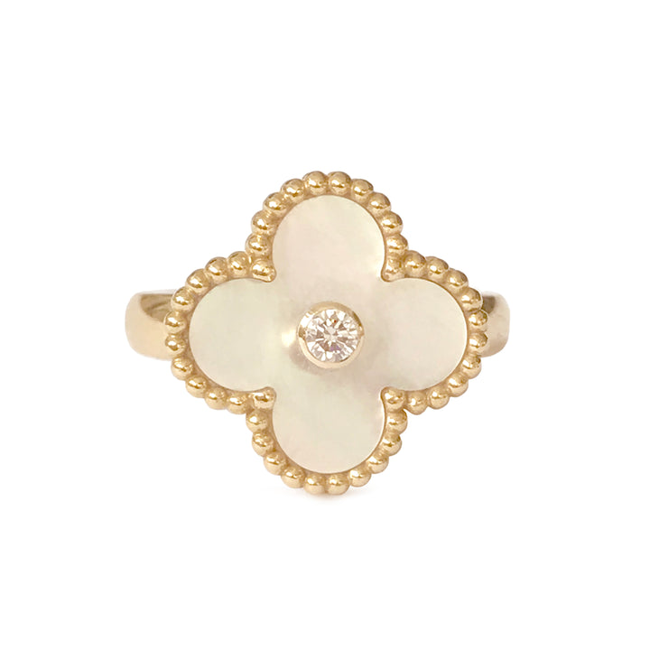VAN CLEEF & ARPELS VCA Vintage Alhambra Ring in 18k Yellow Gold Mother-of-Pearl - Dearluxe.com