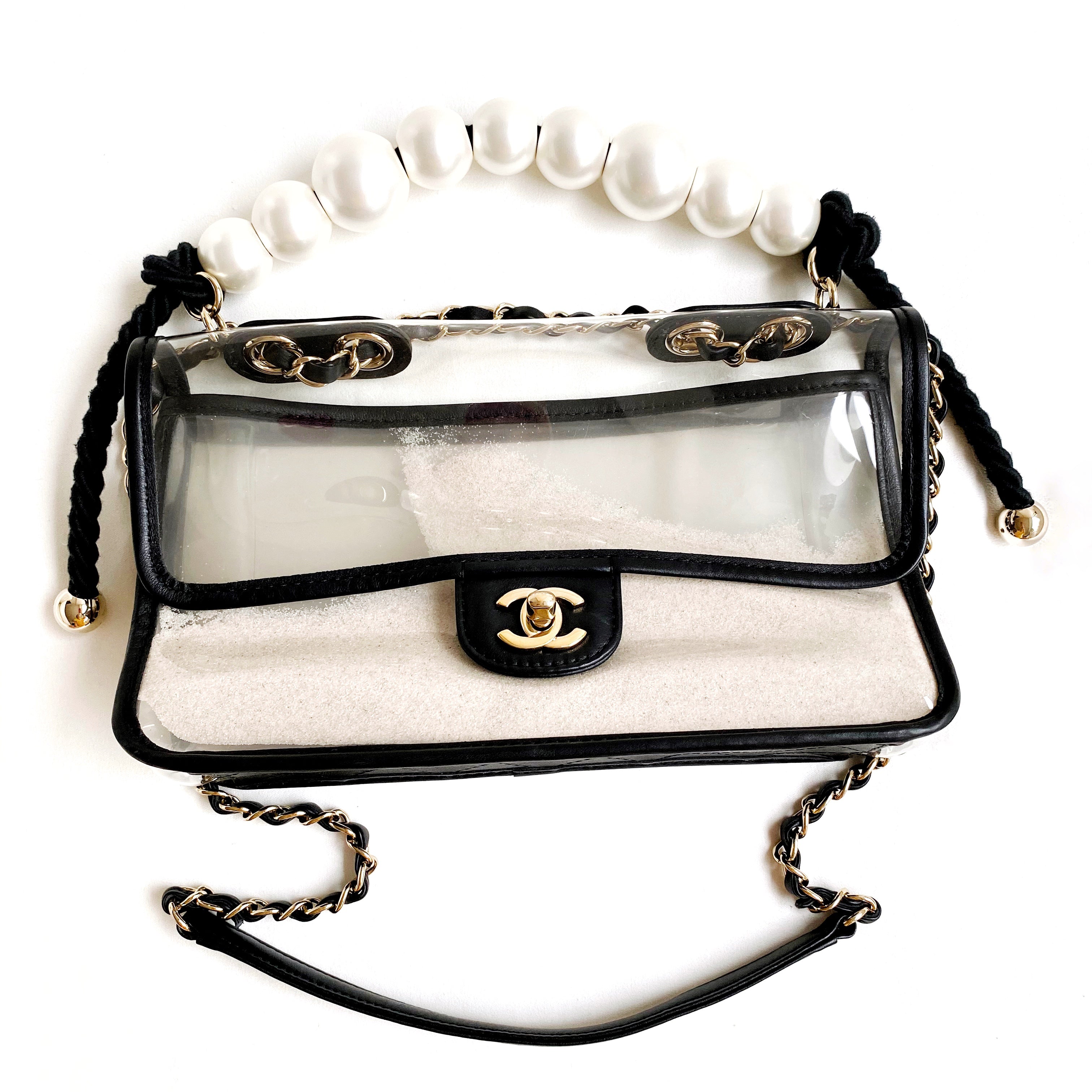 CHANEL Coco Sand PVC Medium Flap Bag with Pearl Handle