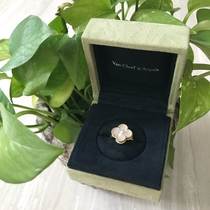 VAN CLEEF & ARPELS VCA Vintage Alhambra Ring in 18k Yellow Gold Mother-of-Pearl - Dearluxe.com