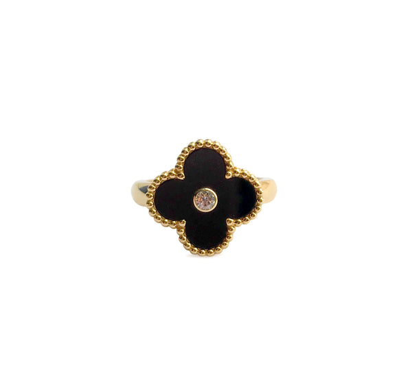 VAN CLEEF & ARPELS Vintage Alhambra Ring in 18k Yellow Gold Onyx - Dearluxe.com