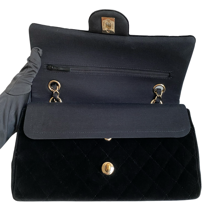 CHANEL Medium Classic Double Flap Bag in Black Velvet GHW - Dearluxe.ccom