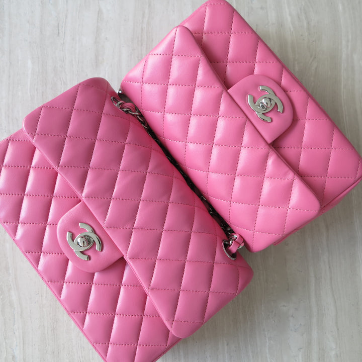 CHANEL Small Classic Double Flap Bag in Barbie Pink Lambskin