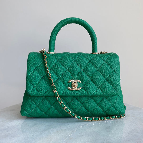 CHANEL Mini Coco Handle Flap Bag in Green Caviar - Dearluxe.com