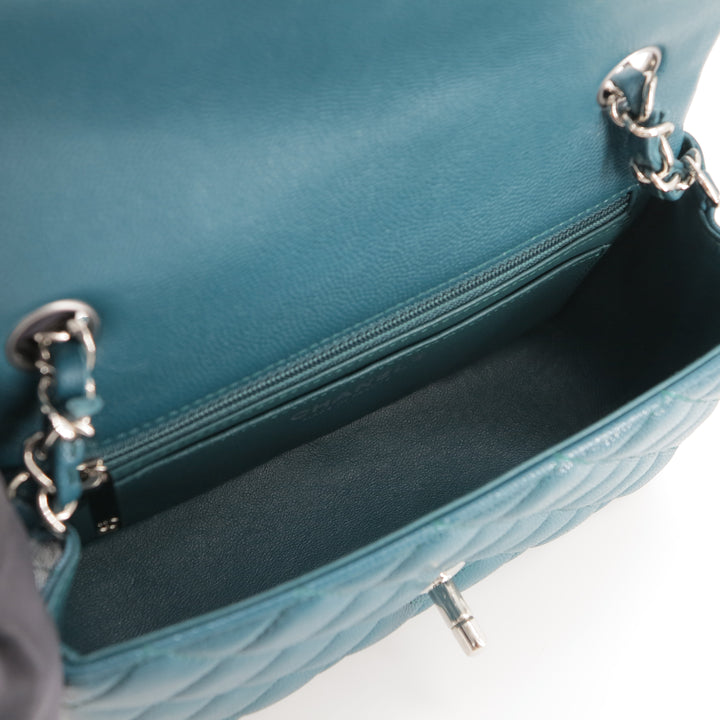 CHANEL 18B Dark Turquoise Caviar Classic Mini Rectangular Flap Bag - Dearluxe.com