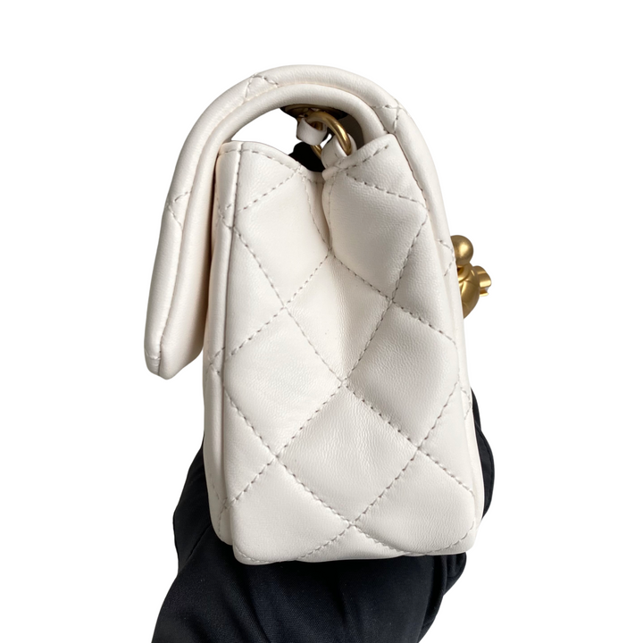 21B White Lambskin Pearl Crush Mini Rectangular Flap Bag