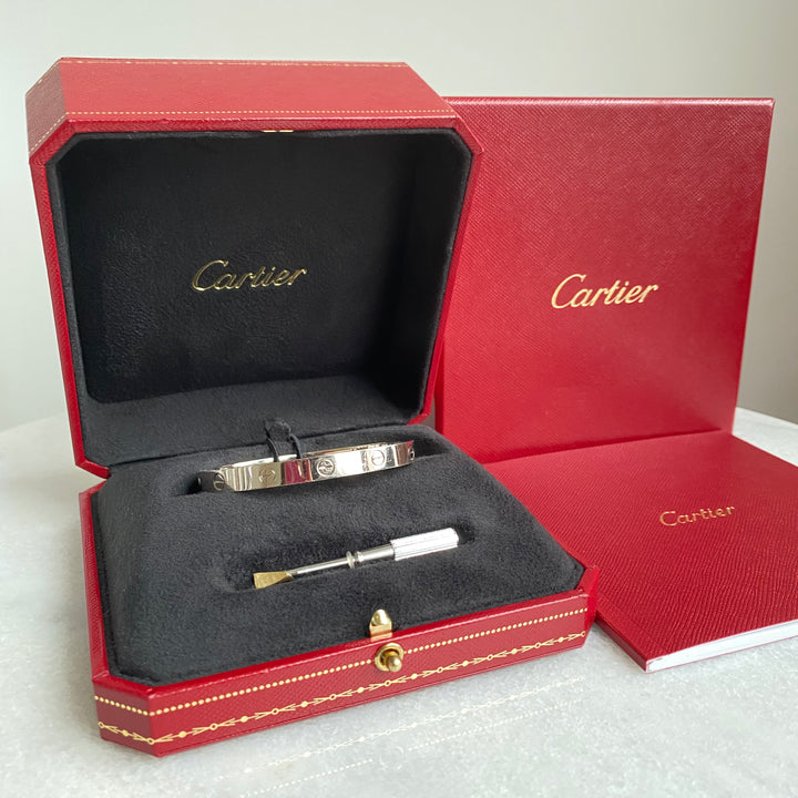 CARTIER Love Bracelet in 18k White Gold Sz 17 - Dearluxe.com