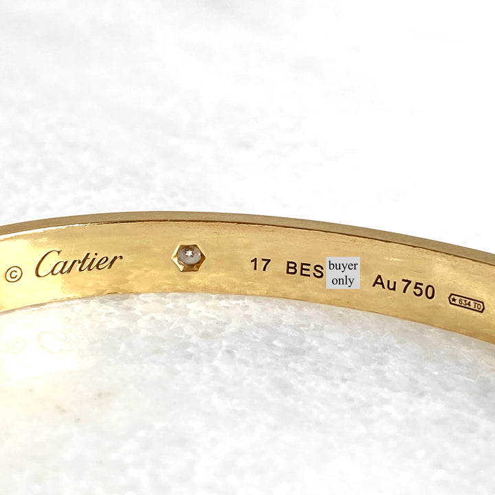 CARTIER Love Bracelet 4 Diamonds in 18k Yellow Gold Sz 17 - Dearluxe.com