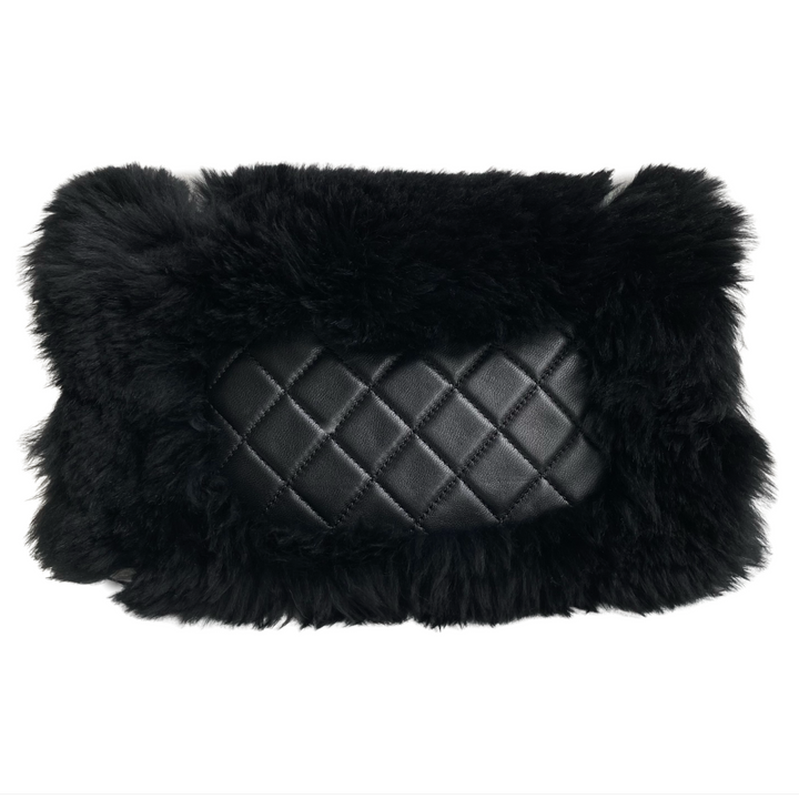 Black Orylag Rabbit Fur Medium Single Flap Bag