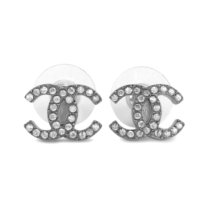 CHANEL Classic Crystal CC Logo Stud Earrings - Dearluxe.com