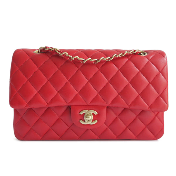 CHANEL Medium Classic Double Flap Bag in Red Lambskin - Dearluxe.com