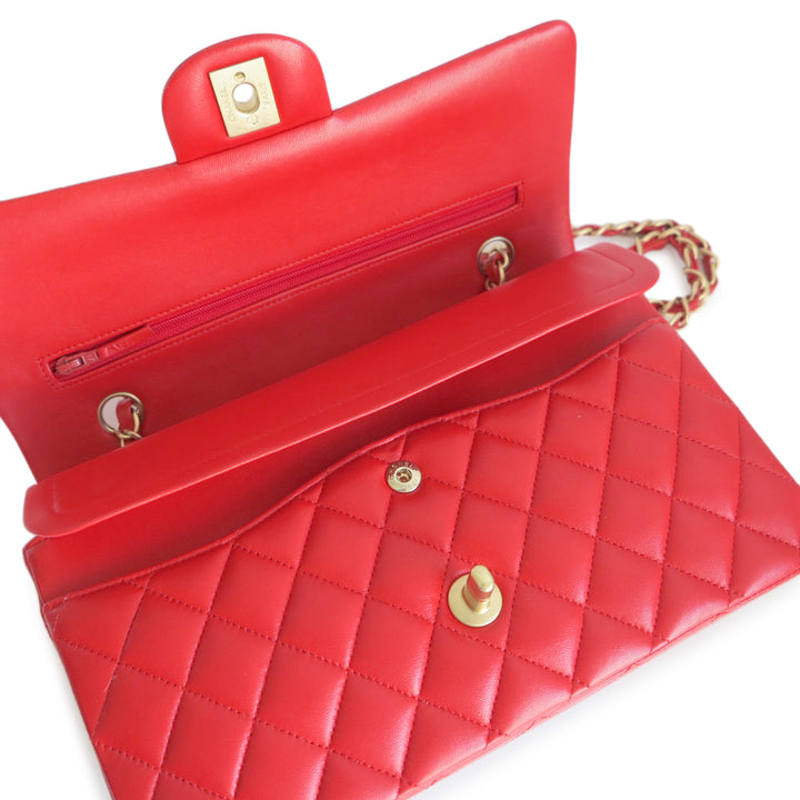 CHANEL Medium Classic Double Flap Bag in Red Lambskin