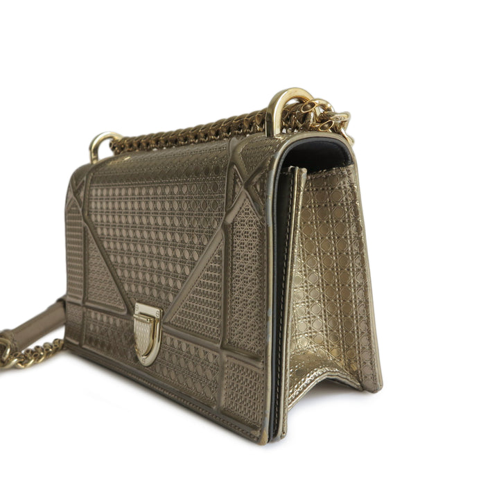 Dior Small Diorama Bag in Gold Micro-Cannage Patent Leather
