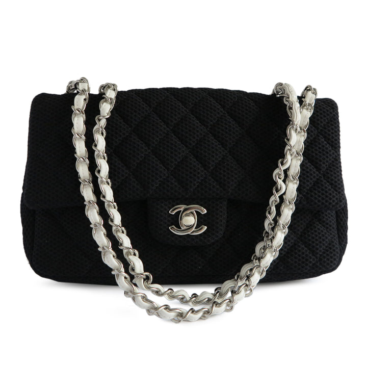 CHANEL Medium Single Flap Bag in Black and White Perforated Jersey - Dearluxe.com