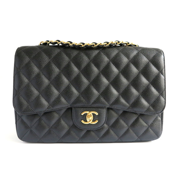 CHANEL Jumbo Classic Single Flap Bag in Black Caviar - Dearluxe.com