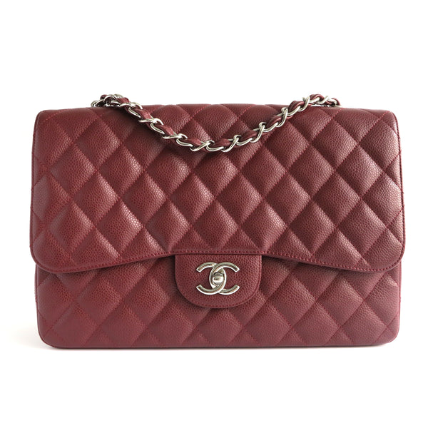 CHANEL Jumbo Classic Single Flap Bag in Burgundy Caviar - Dearluxe.com
