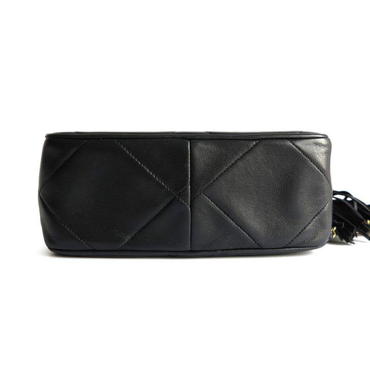 CHANEL Vintage Quilted Logo Camera Bag in Black Lambskin | Dearluxe