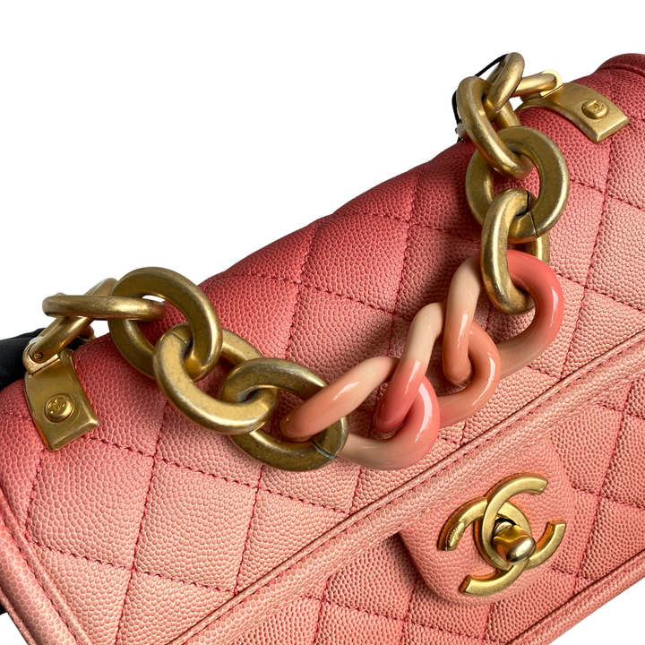 Sunset On The Sea Small Flap Bag in Coral Pink Caviar
