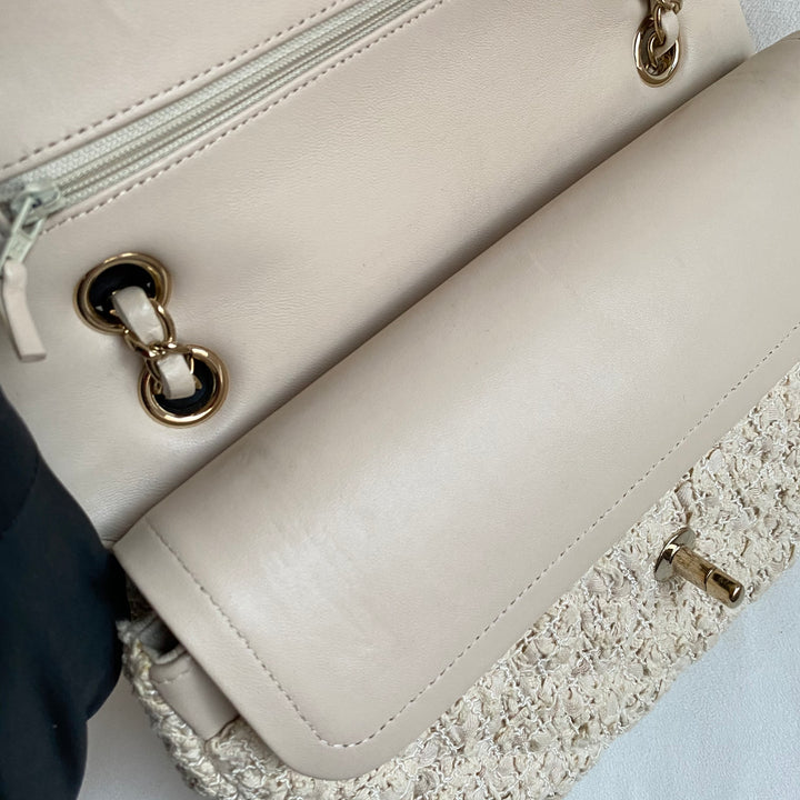 Medium Classic Double Flap Bag in 18C Cream Beige Tweed