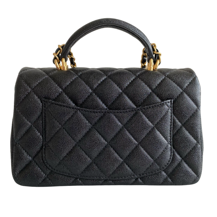 CHANEL Black Caviar Quilted Mini Top Handle Rectangular Flap