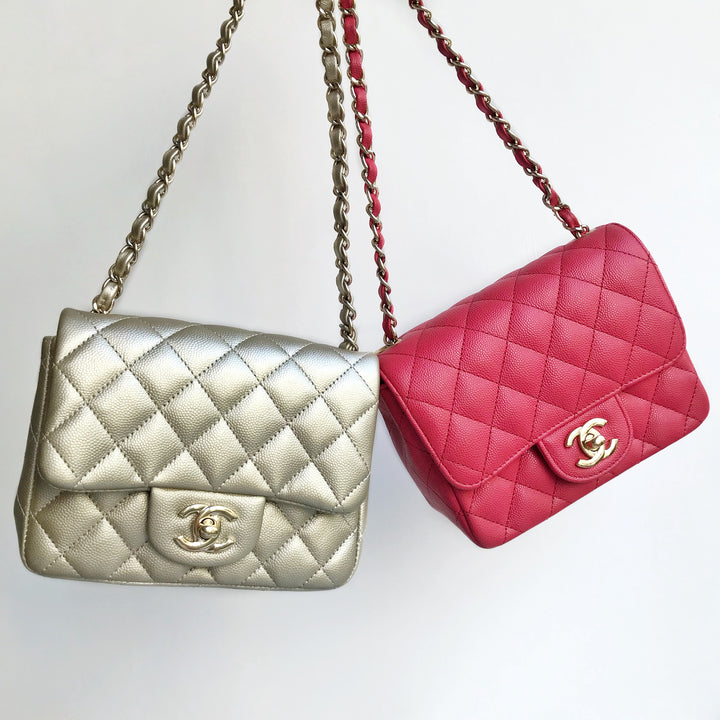 CHANEL Classic Mini Square Flap Bag in 17C Pink Caviar - Dearluxe.com