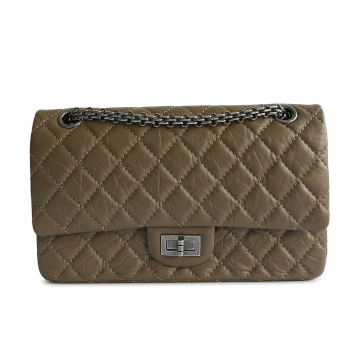 CHANEL Reissue Flap Bag Size 225 in Olive Brown Aged Calfskin