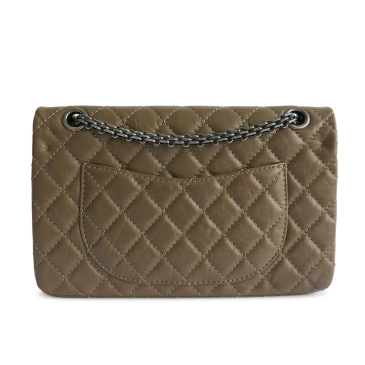 CHANEL 2.55 Reissue Flap Bag Size 225 in Olive Brown Aged Calfskin - Dearluxe.com