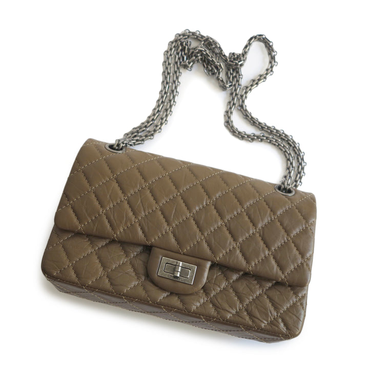 CHANEL 2.55 Reissue Flap Bag Size 225 in Olive Brown Aged Calfskin - Dearluxe.com