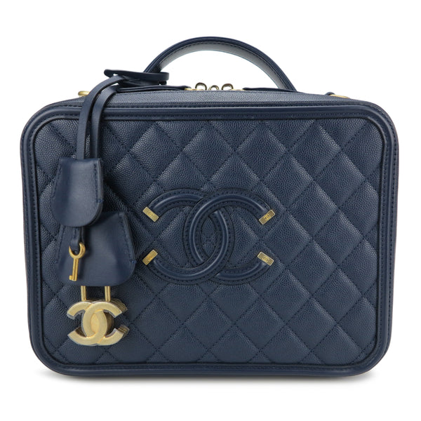 CHANEL Large CC Filigree Vanity Case in Navy Blue Caviar - Dearluxe.com
