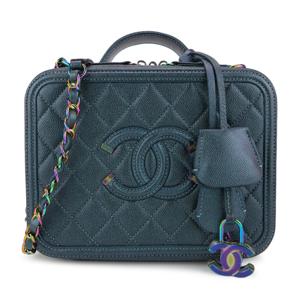 CHANEL Medium CC Filigree Vanity Case in Dark Turquoise Caviar - Dearluxe.com