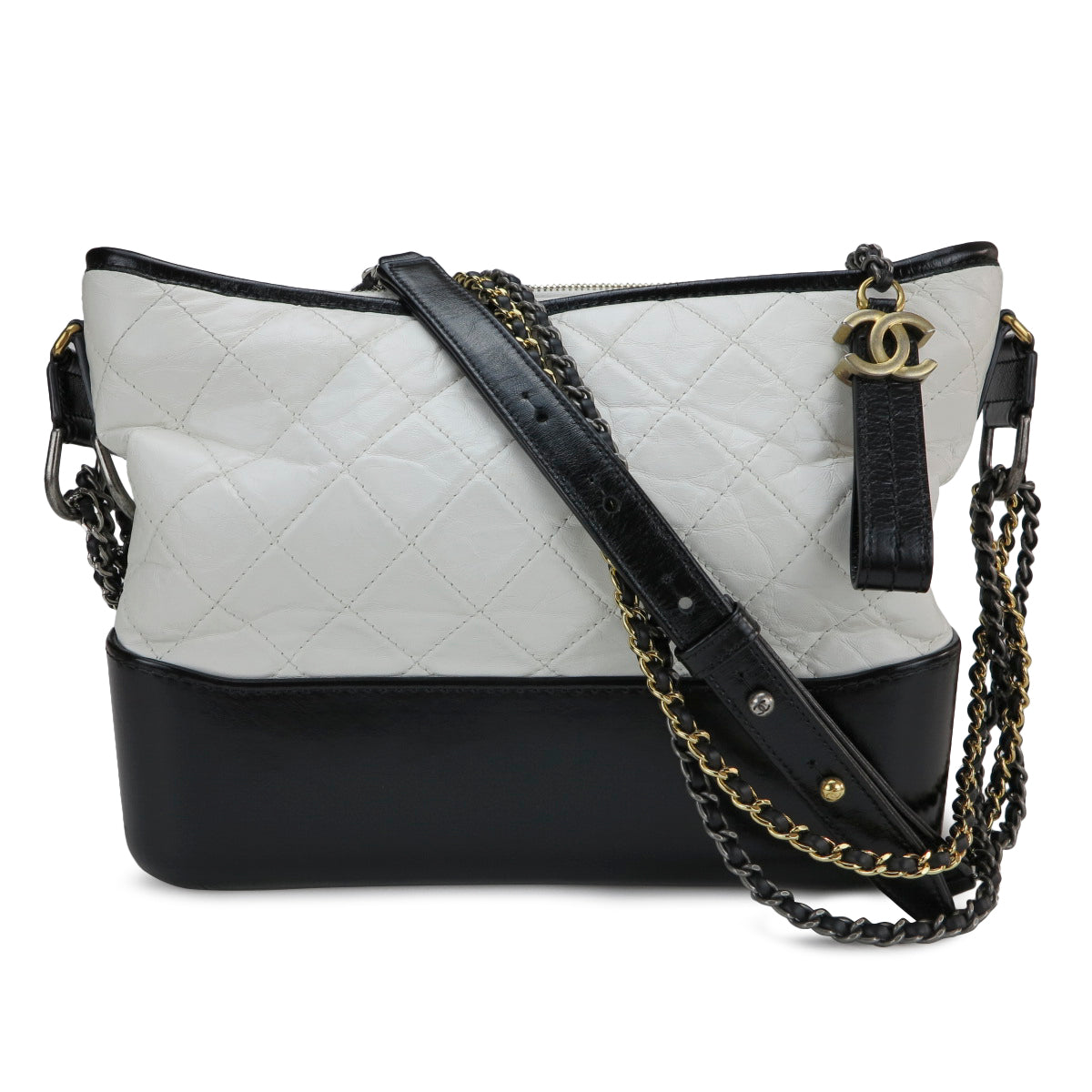 Chanel White and Black Medium Gabrielle Bag in Aged Calfskin