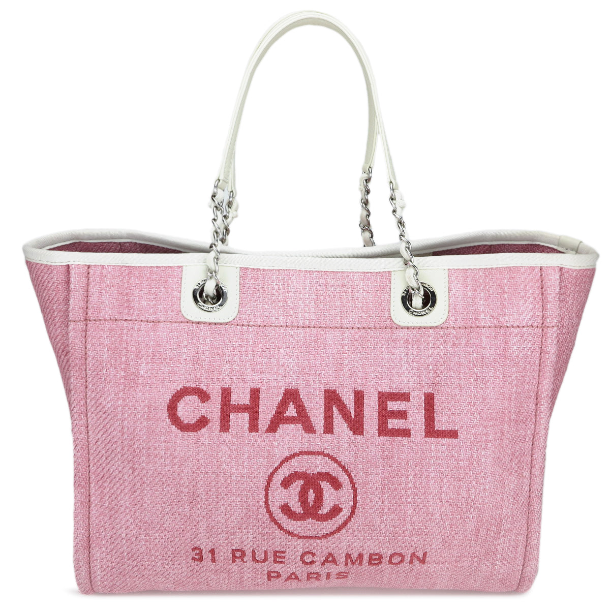 CHANEL Small Deauville Tote in Pink Canvas