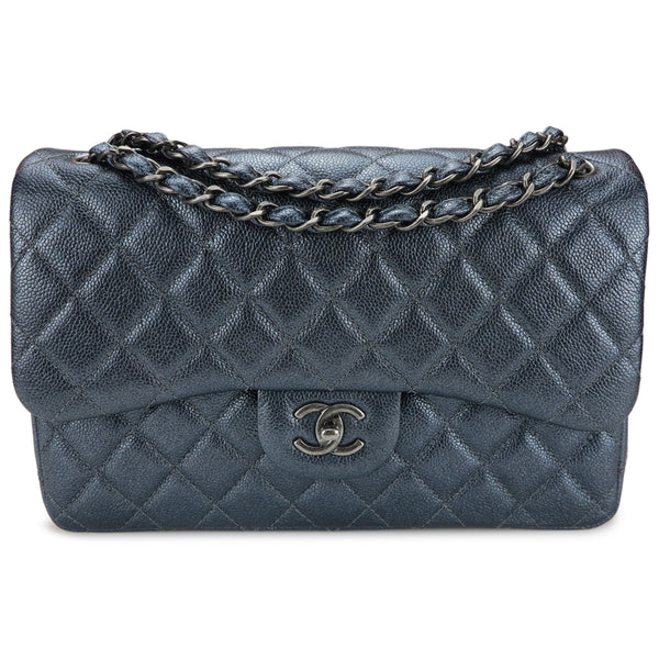 CHANEL Jumbo Classic Double Flap Bag in Pearly Charcoal Caviar - Dearluxe.com