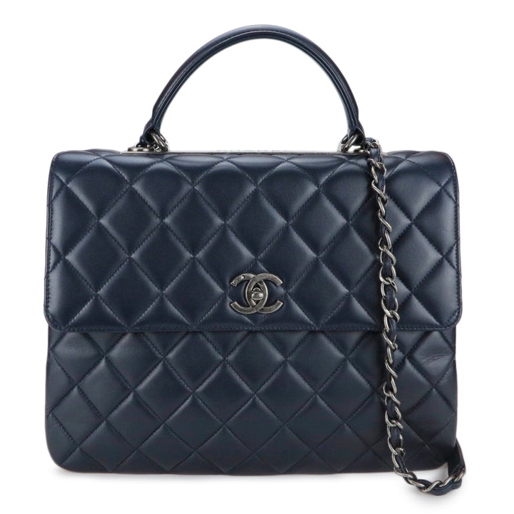 CHANEL Large Trendy CC Handle Flap Bag in Navy Blue Lambskin - Dearluxe.com
