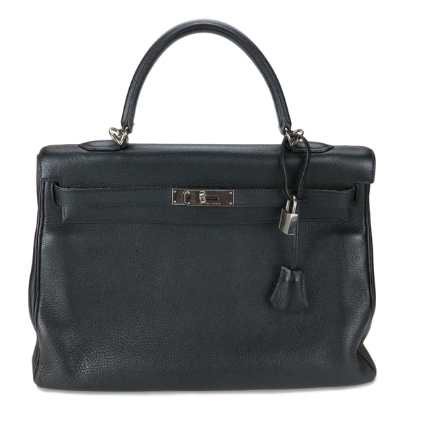 HERMÈS Vintage Kelly 35 in Black Clemence Leather - Dearluxe.com